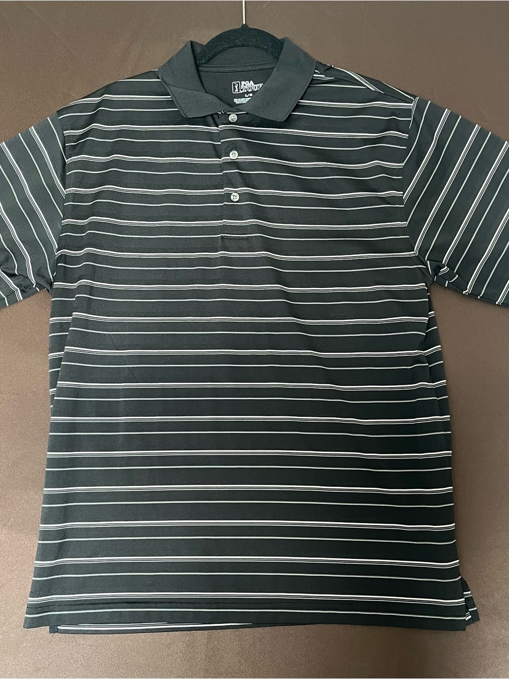 PGA Tour Black Polo with Thin White Stripes